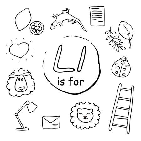 English alphabet with different isolated pictures poster with the abc basics for children youngest kids vector illustrations set lion ladder letter lamp ladybug lamb lizard leaf love coloring pages