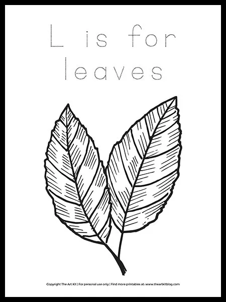 Free letter l is for leaves coloring page â the art kit