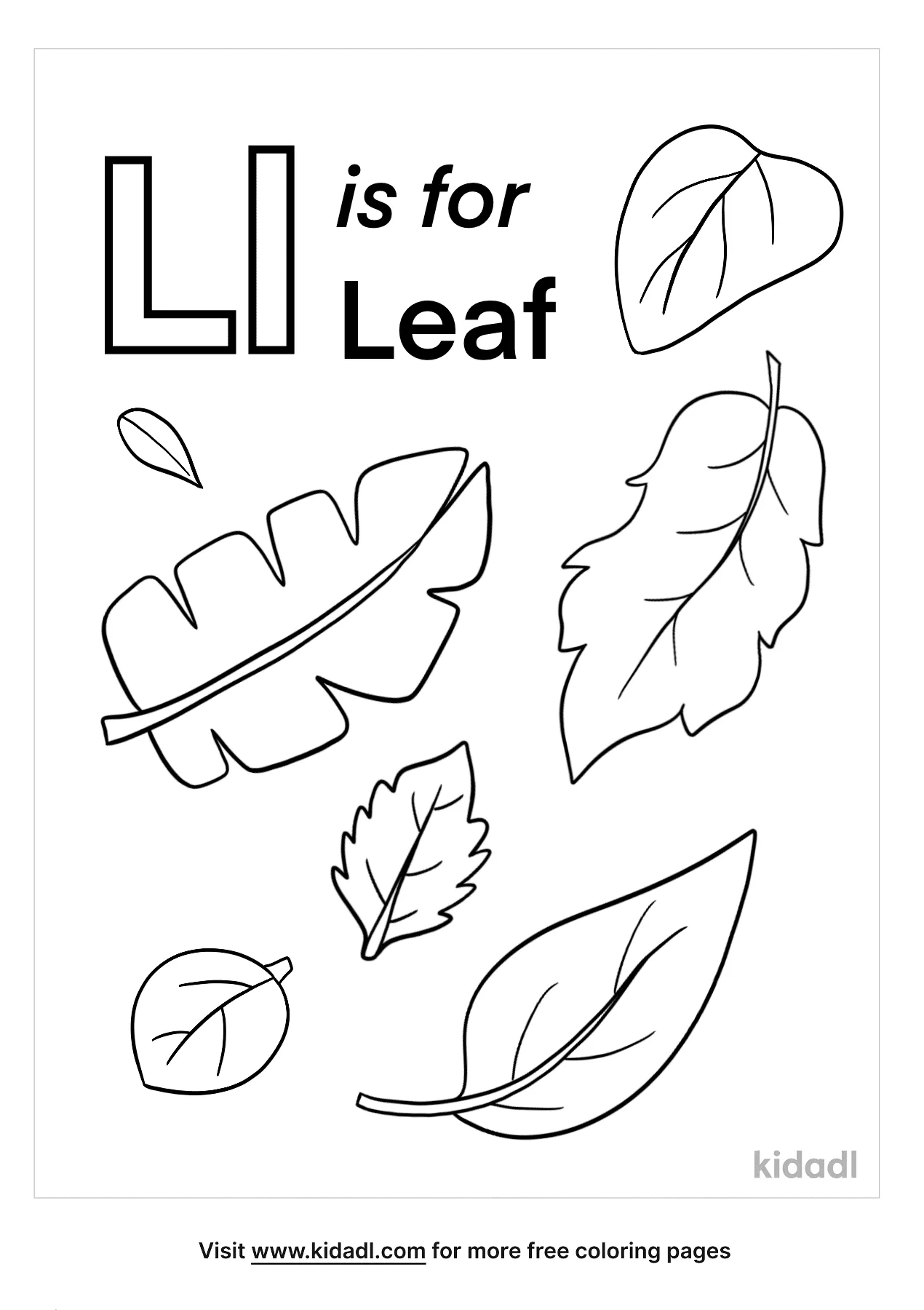 Free l is for leaf coloring page coloring page printables