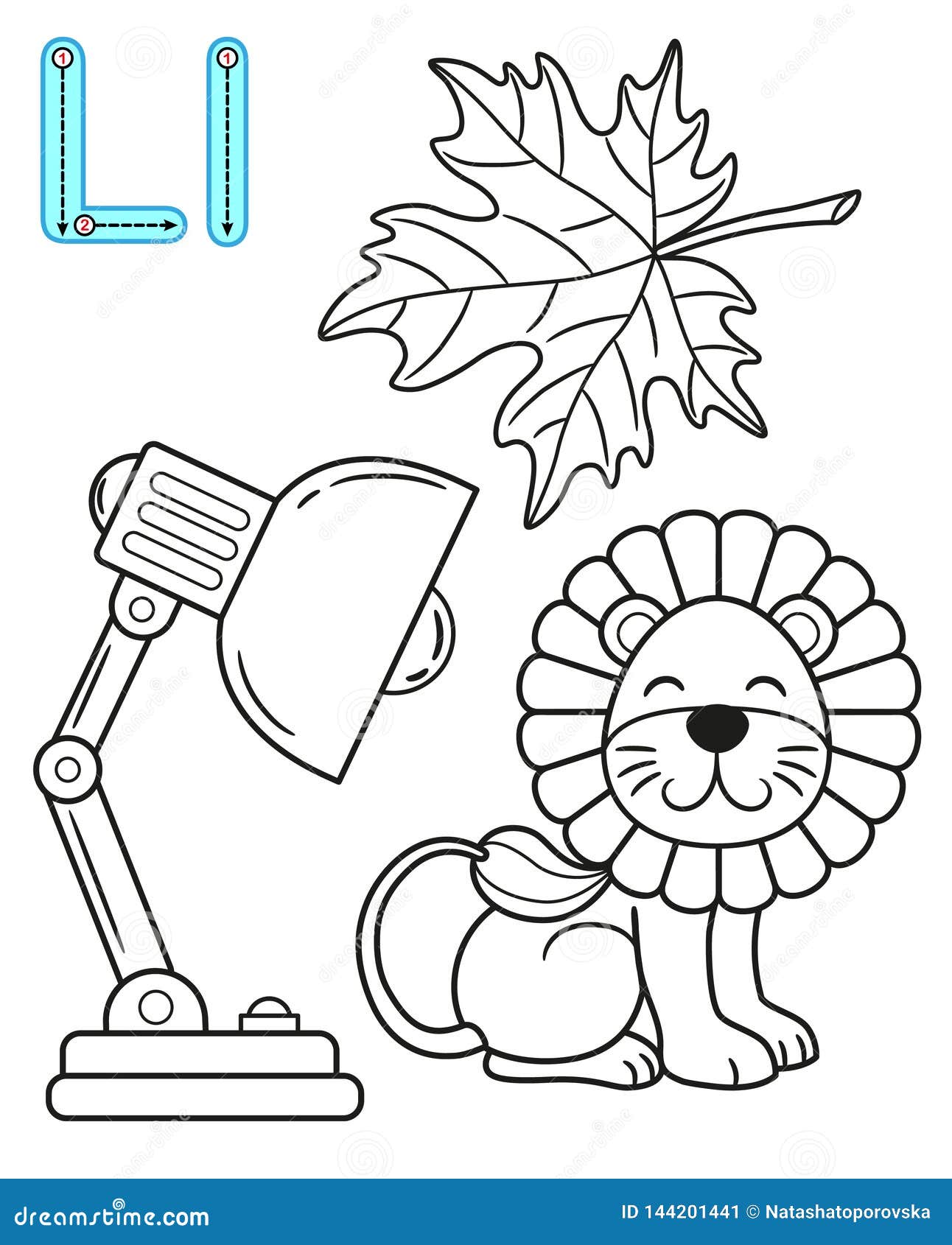 Printable coloring page for kindergarten and preschool card for study english vector coloring book alphabet letter l stock vector