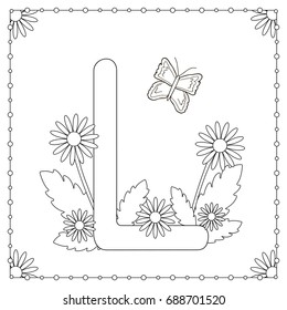 Alphabet coloring page capital letter l stock vector royalty free