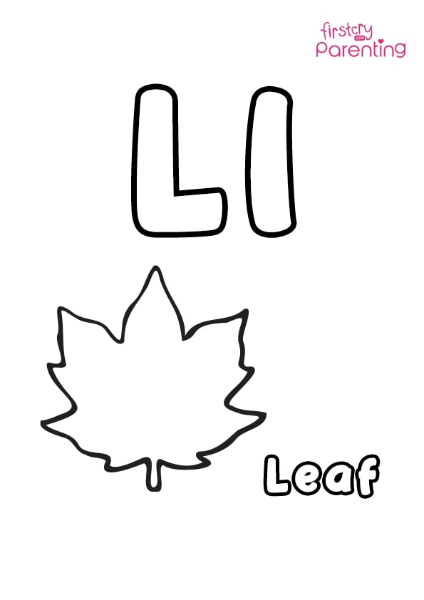 L for leaf coloring page for kids