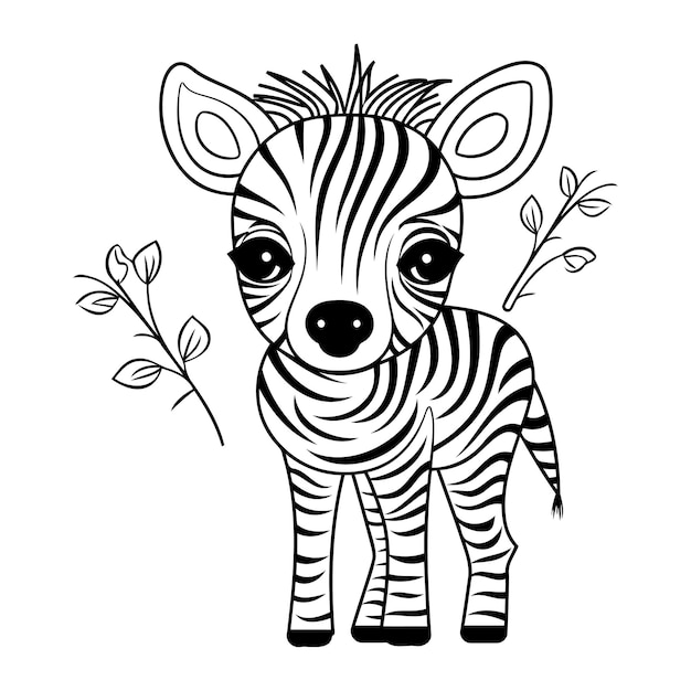 Premium vector zebra with leaves vector illustration for coloring book for children