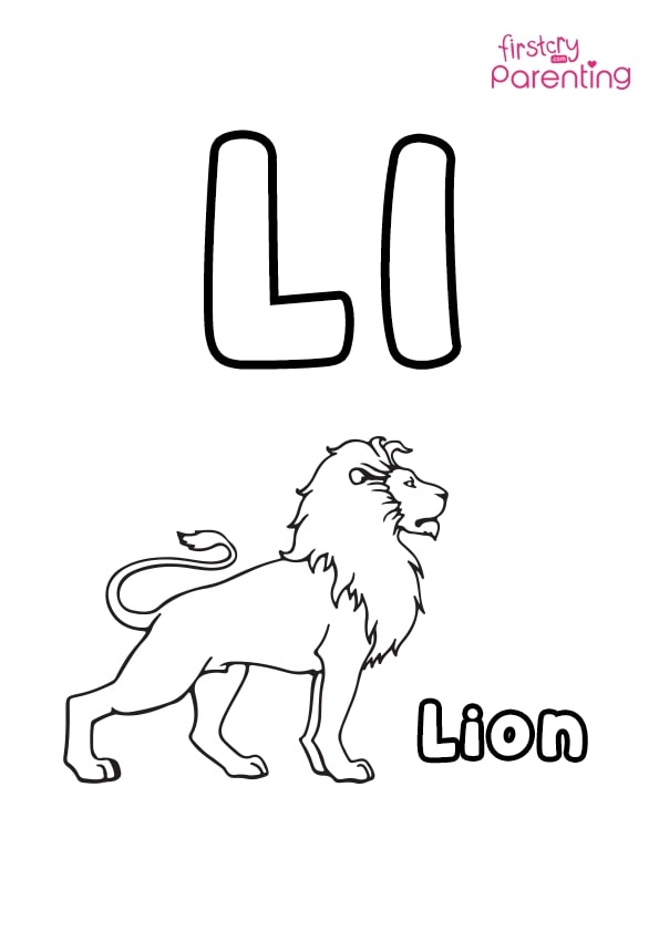 L for lion coloring page for kids