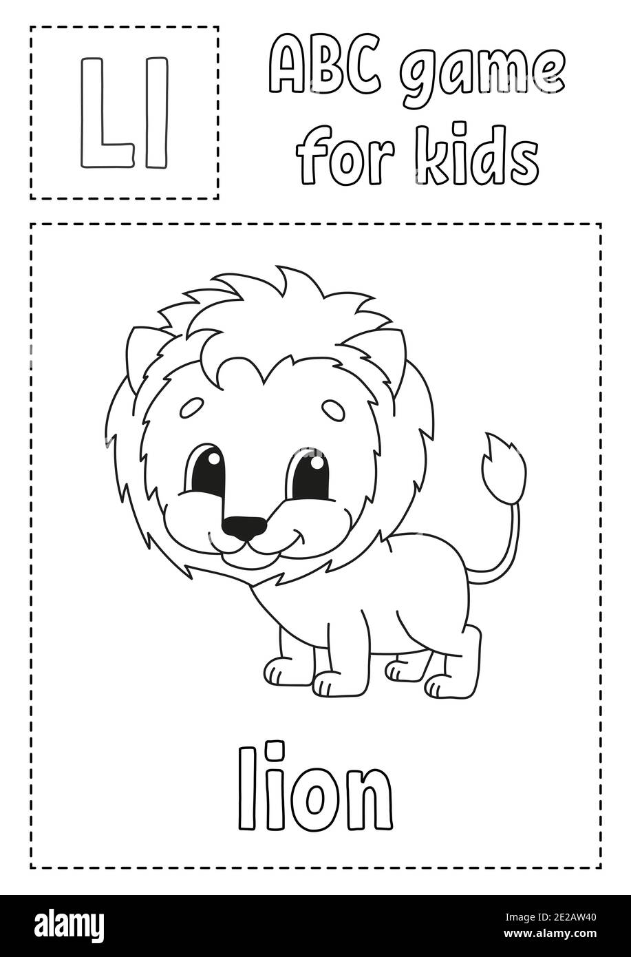 Letter l is for lion abc game for kids alphabet coloring page cartoon character word and letter vector illustration stock vector image art