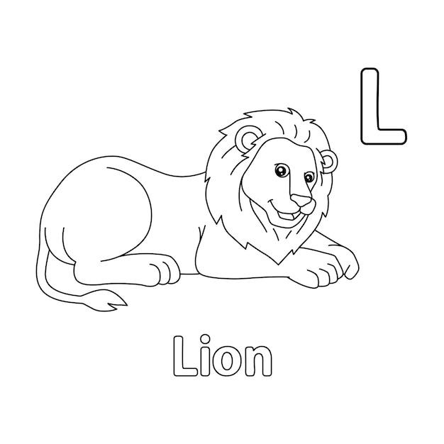 Premium vector lion alphabet abc coloring page l