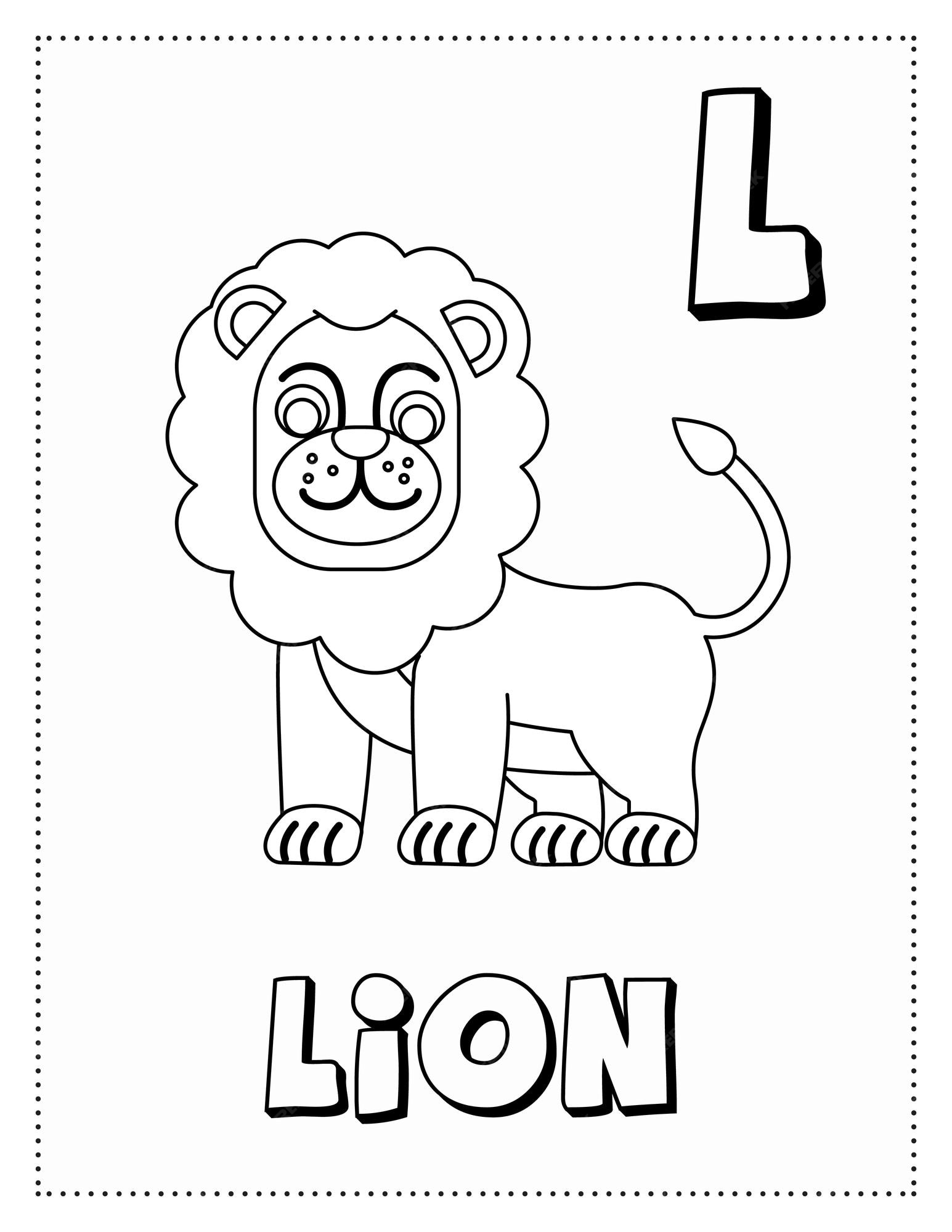 Premium vector letter l is for lion coloring page coloring book letter animals for kids