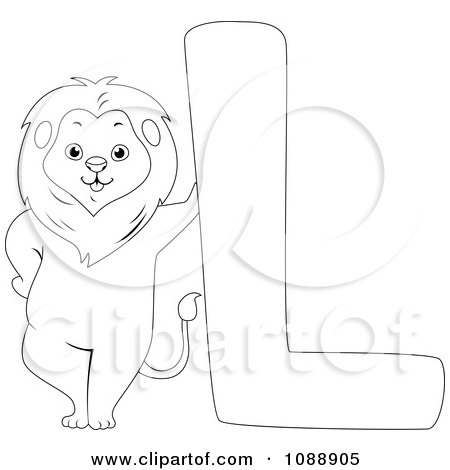 Clipart outlined l is for lion coloring page