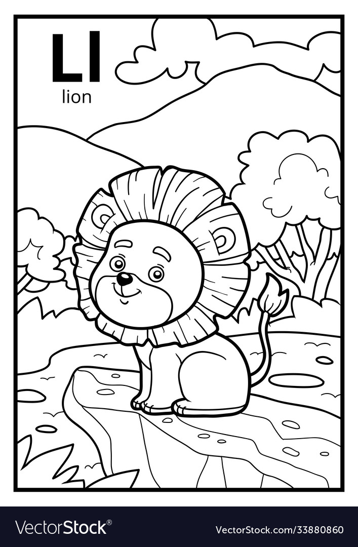 Coloring book colorless alphabet letter l lion vector image