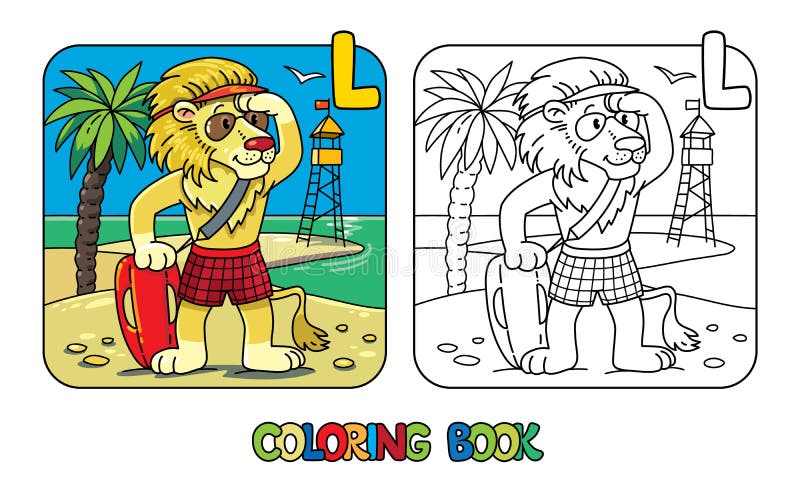 Lion lifeguard abc coloring book alphabet l stock vector