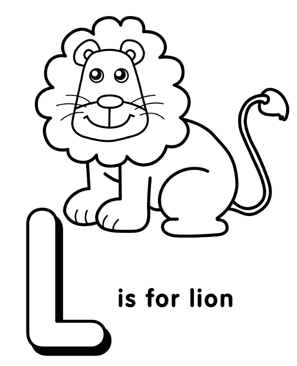 L letter and a lion coloring page