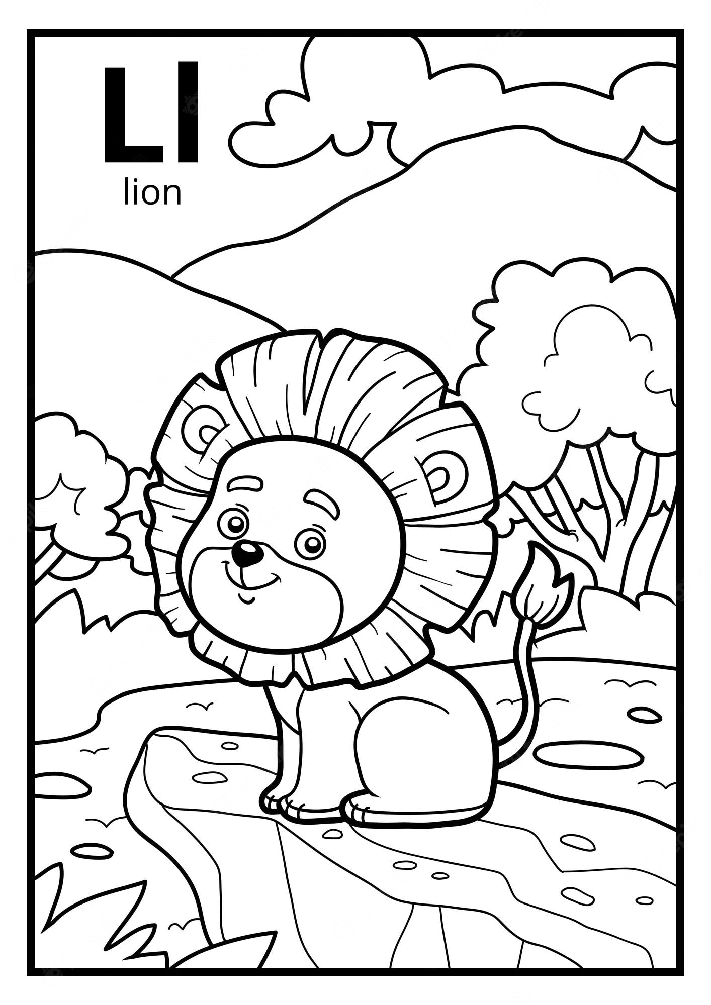 Premium vector coloring book for children colorless alphabet letter l lion