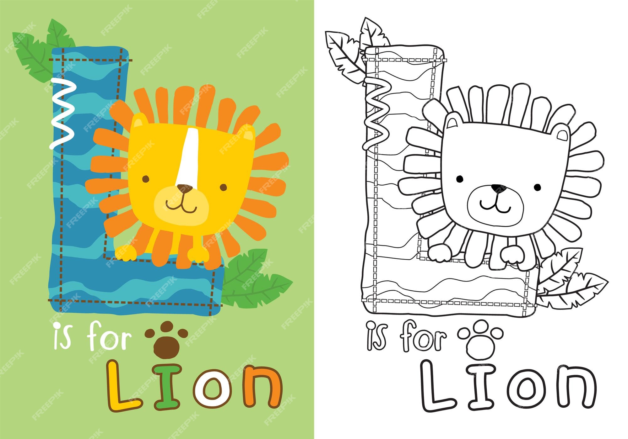 Premium vector cartoon of cute lion on l letter coloring book or page for kids