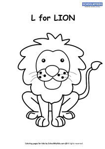 L for lion coloring page worksheet for preschoolkindergarten grade