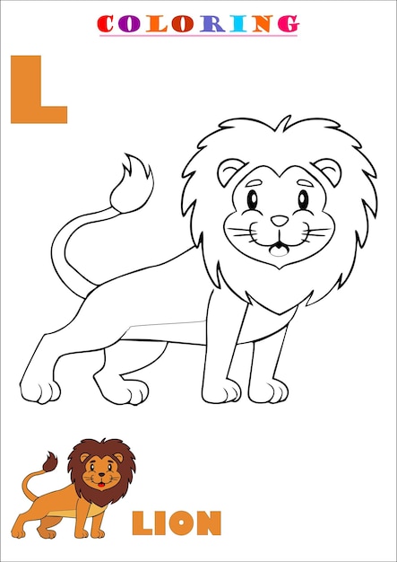 Premium vector l for lion coloring art for kids sketch vector