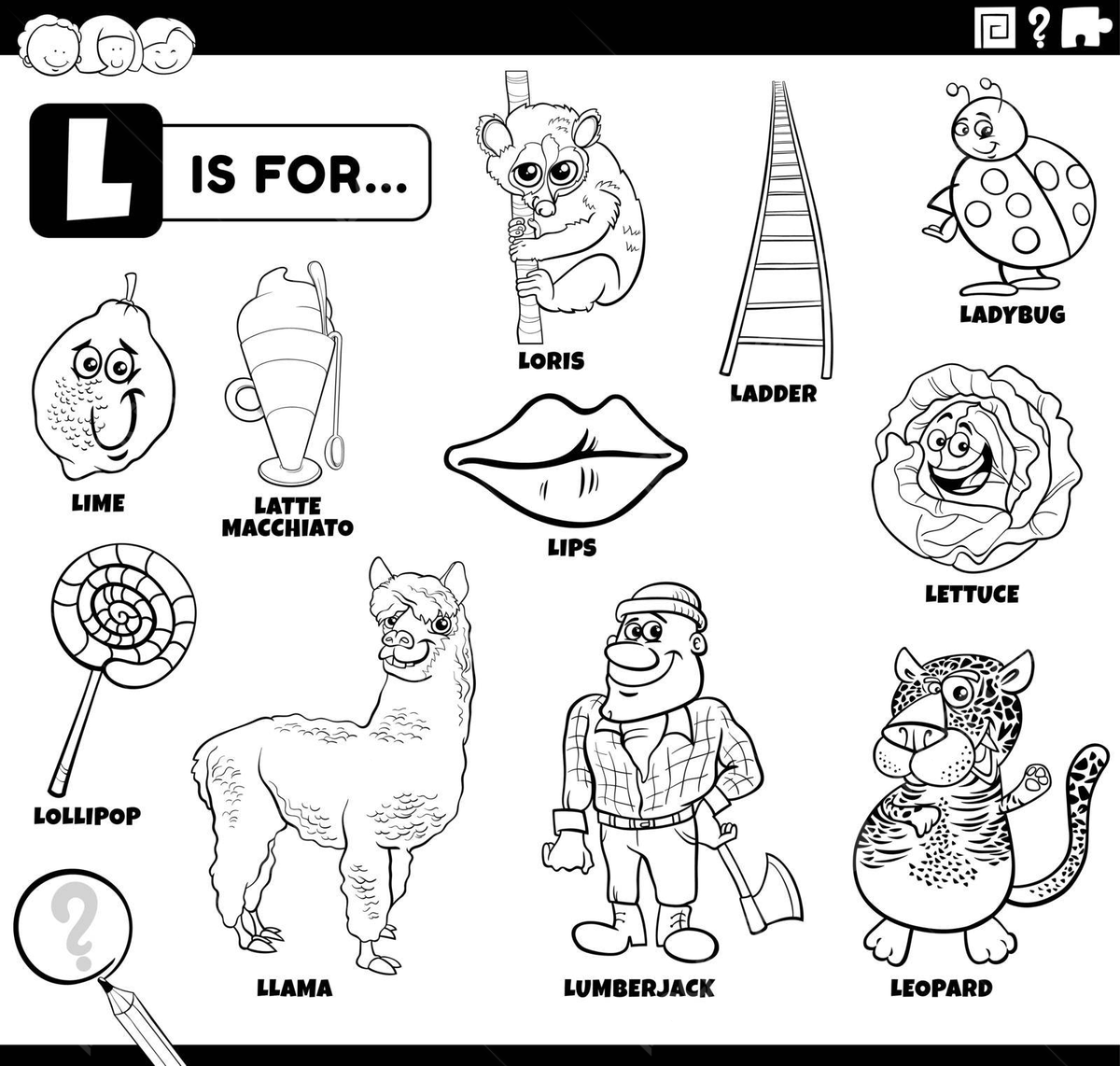 Coloring book page educational set with letter l words vector cat drawing book drawing ring drawing png and vector with transparent background for free download