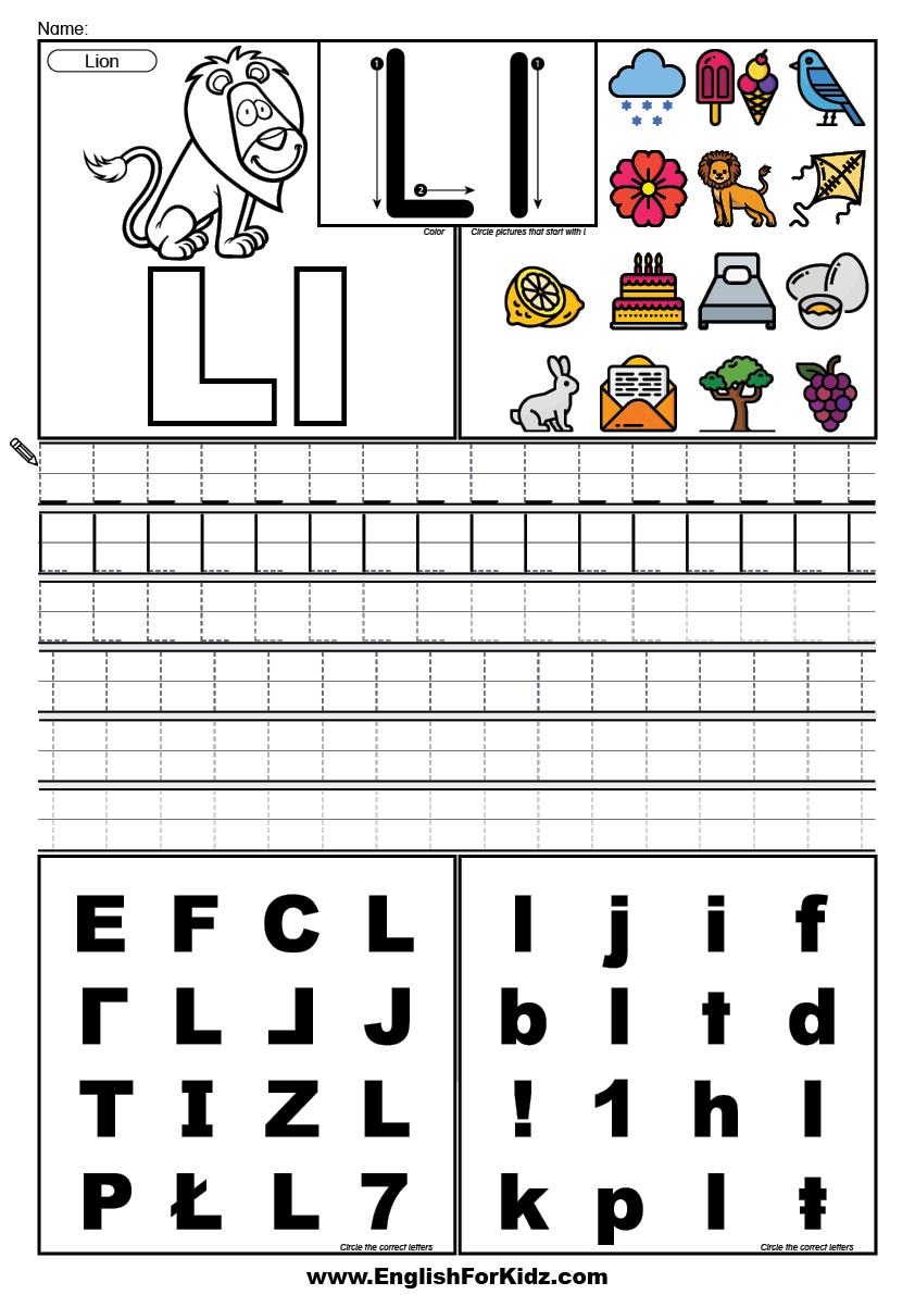 English for kids step by step letter l worksheets flash cards coloring pages