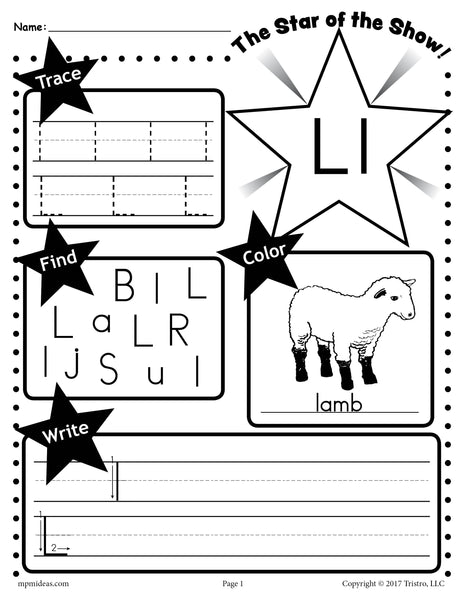 Letter l worksheet tracing coloring writing more â