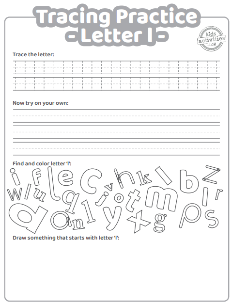 Free letter l practice worksheet trace it write it find it draw kids activities blog