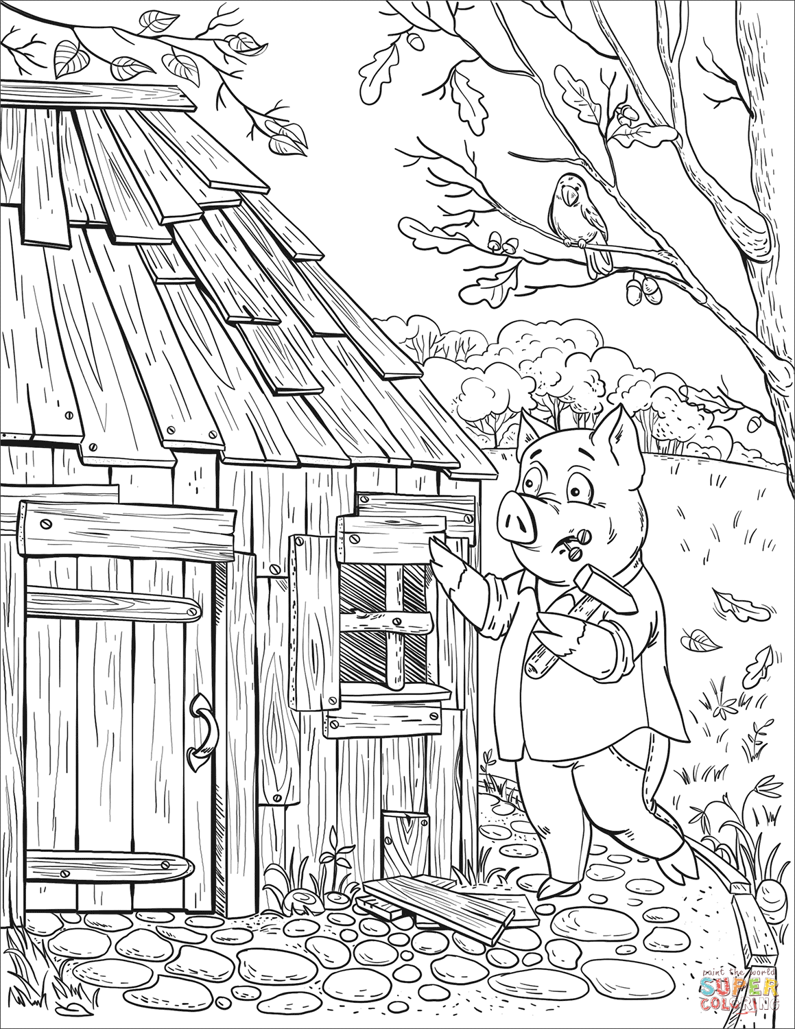 Patty pig builds a wood house coloring page free printable coloring pages