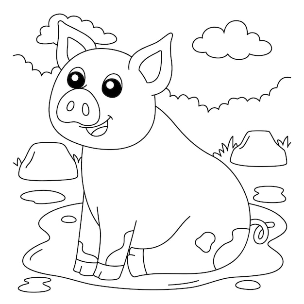 Premium vector pig coloring page for kids