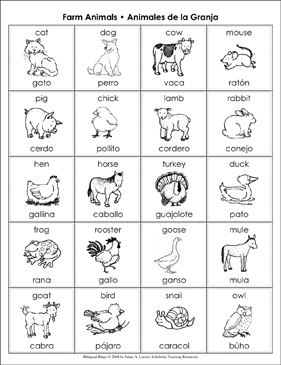 Farm animalsanimales de la granja bilingual bingo games printable bingo