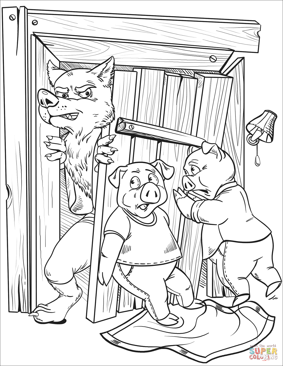 The wolf breaks the wood house of patty pig coloring page free printable coloring pages