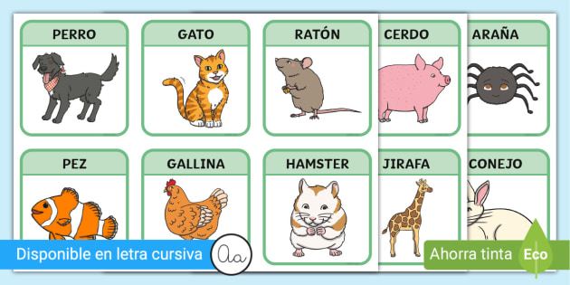 Tarjetas de animales imprenta mayãºscula