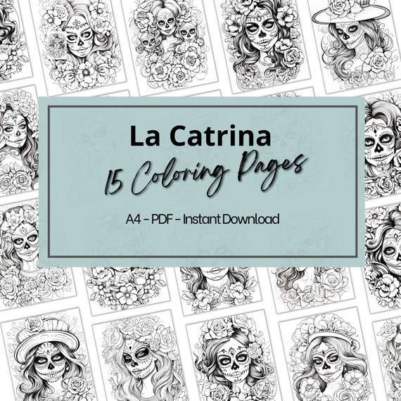 Coloring pages la catrina halloween printable pages pdf digital download