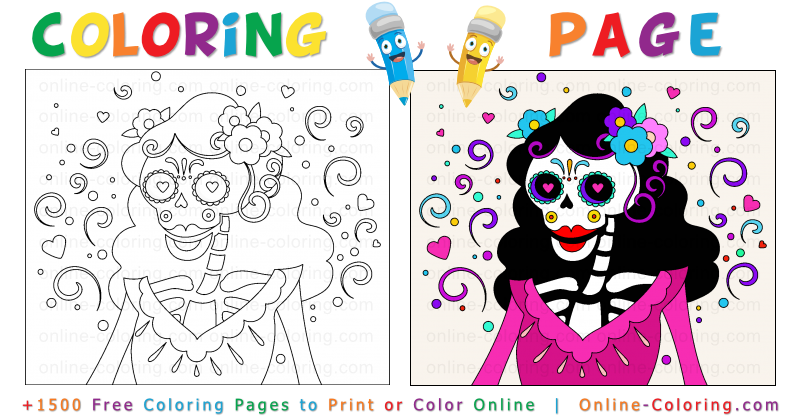 La calavera catrina day of the dead symbol free online coloring page