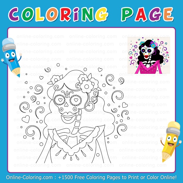 La calavera catrina day of the dead symbol free online coloring page