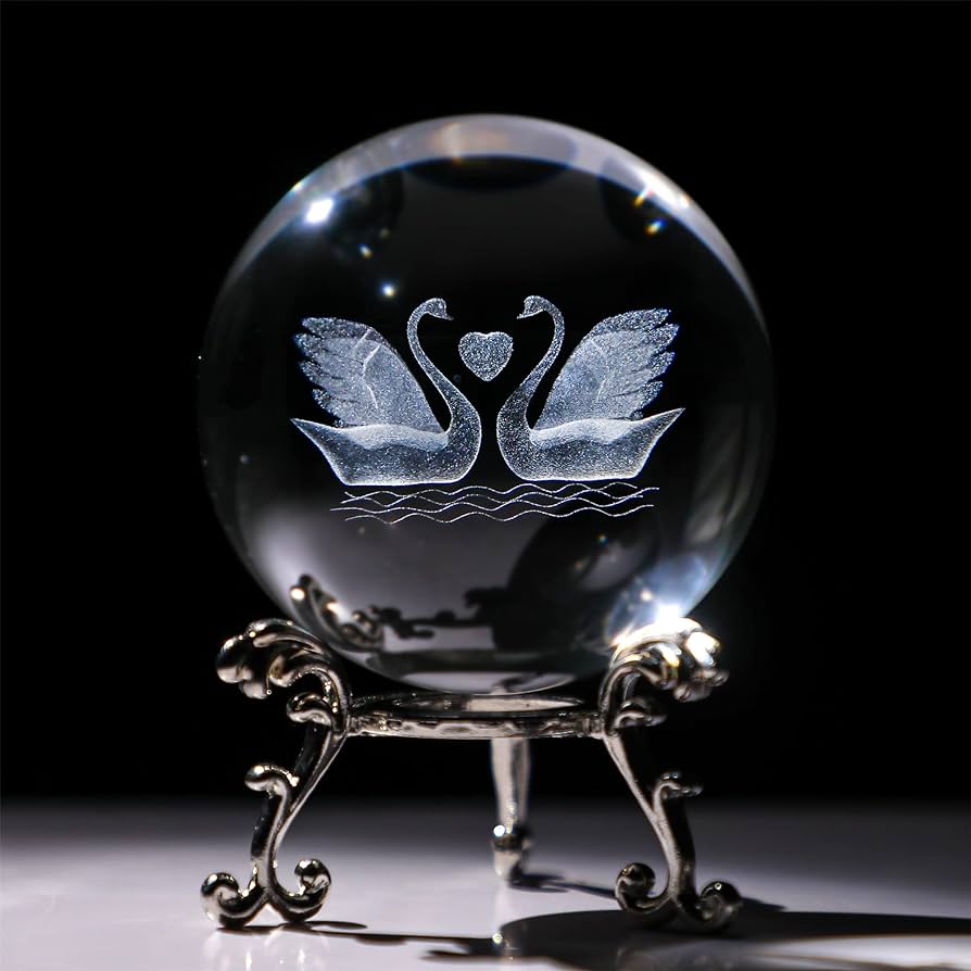 Hdcrystalgifts figura de doble cisne de cristal grabado d con esfera de corazãn de amor de pulgadas in con pisapapeles con base de soporte para niãas o mujeres