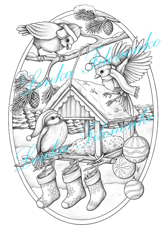 Buy christmas coloring page cute birds grey scale pdf download printable online in india