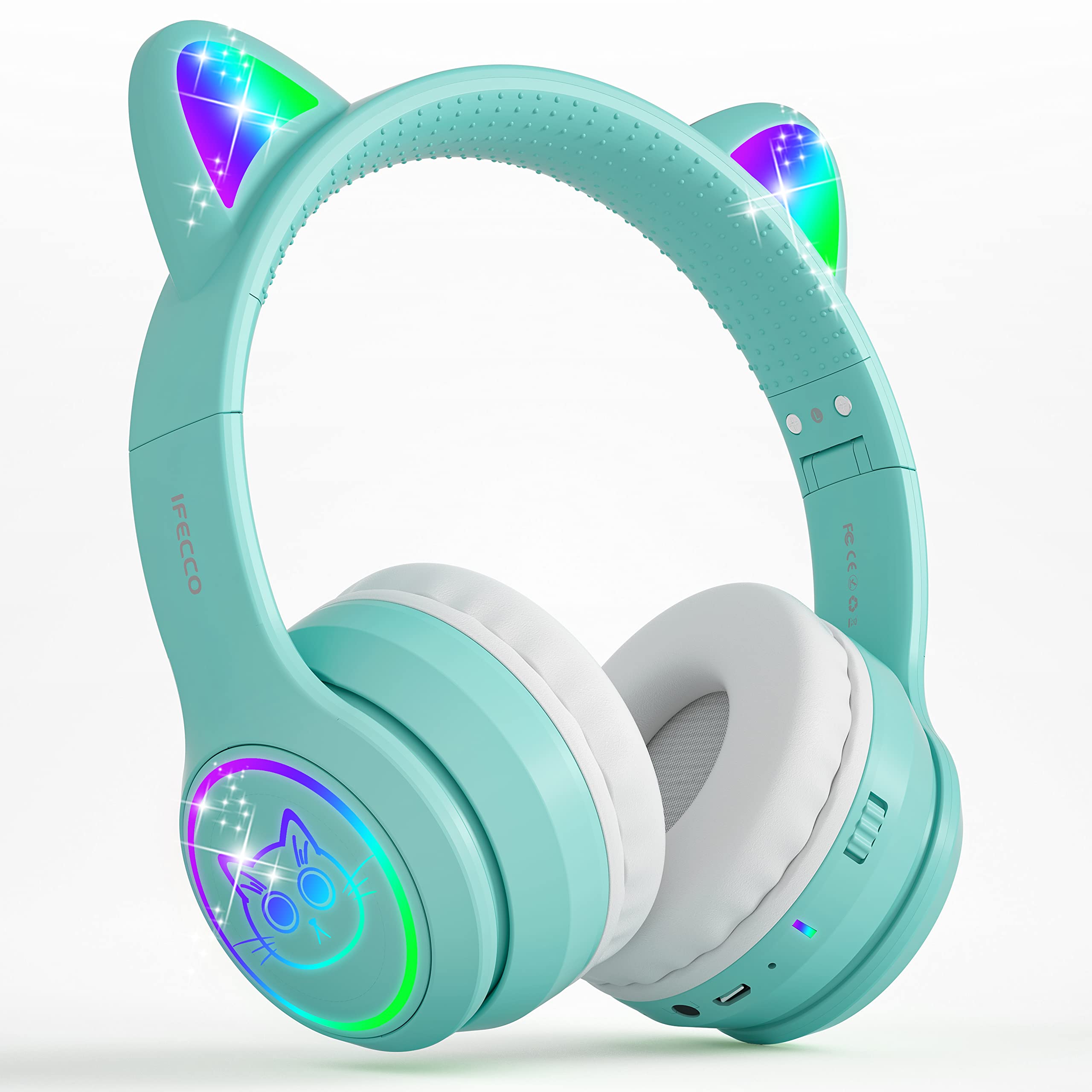 I love e ifecco kids headphones with microphone light up cat ear bluetooth wireless headset volume