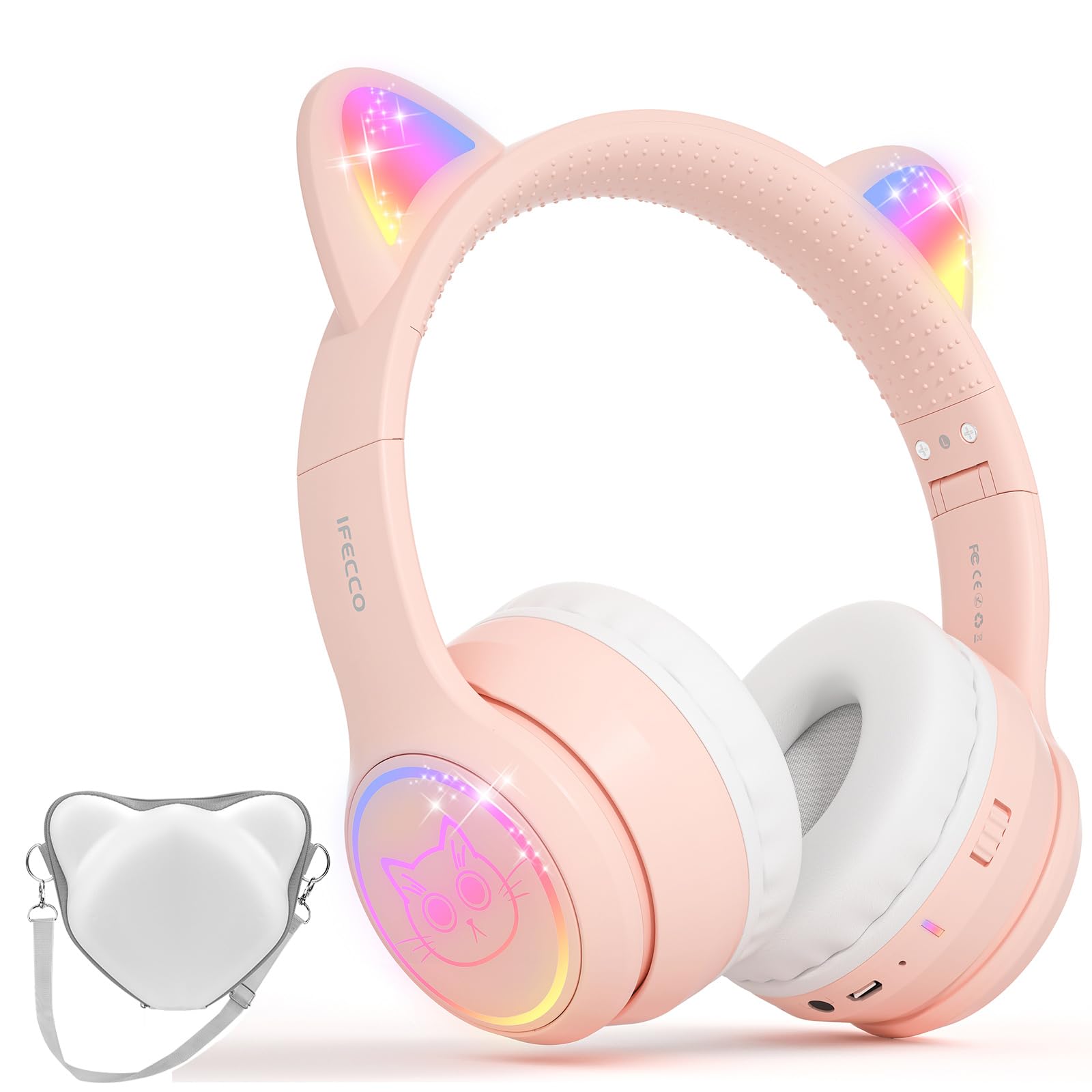 Cat ear headphones for children ifecco cute bluetooth wireless headset on