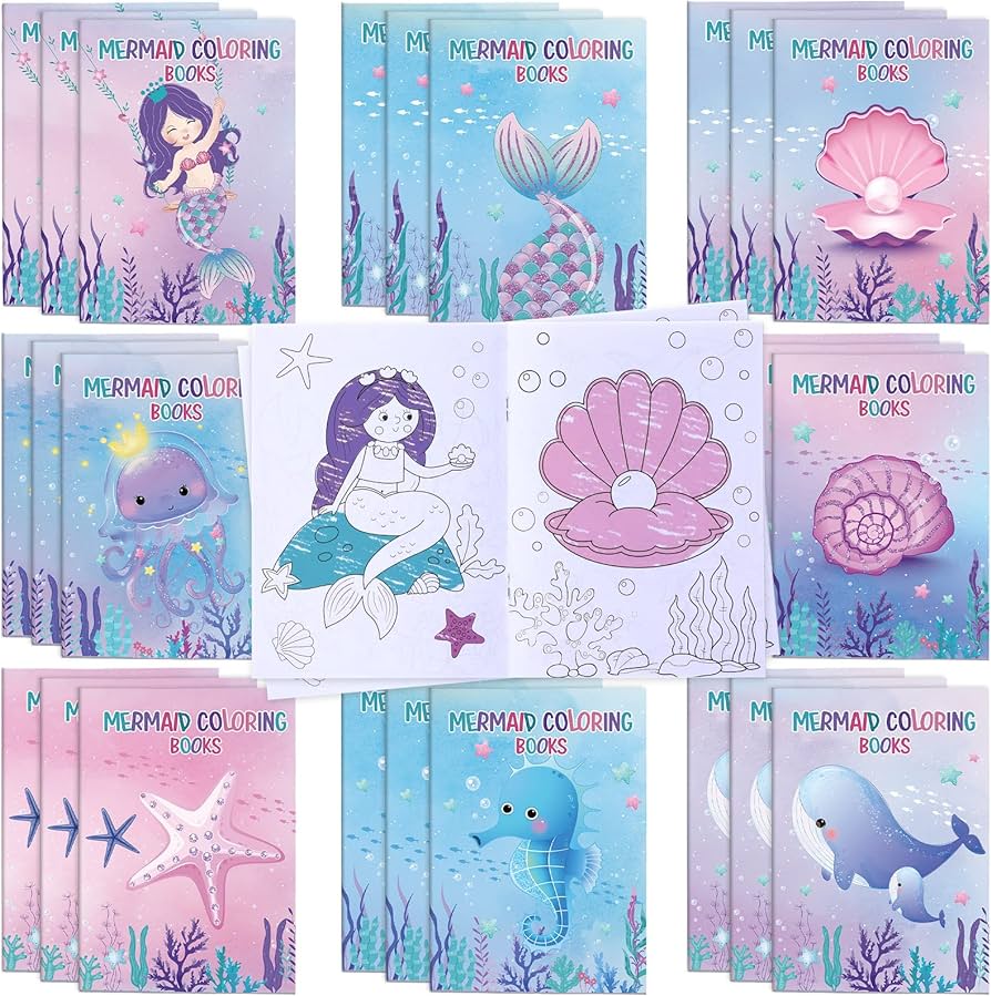 Libros de sirena para colorear para niãos a granel regalos de fiesta de sirena temãtica de sirena libros de actividades de cumpleaãos mini libros para colorear para niãos suministros de