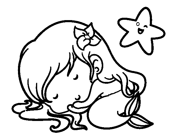 Dibujo de sirenita chibi durmiendo para colorear