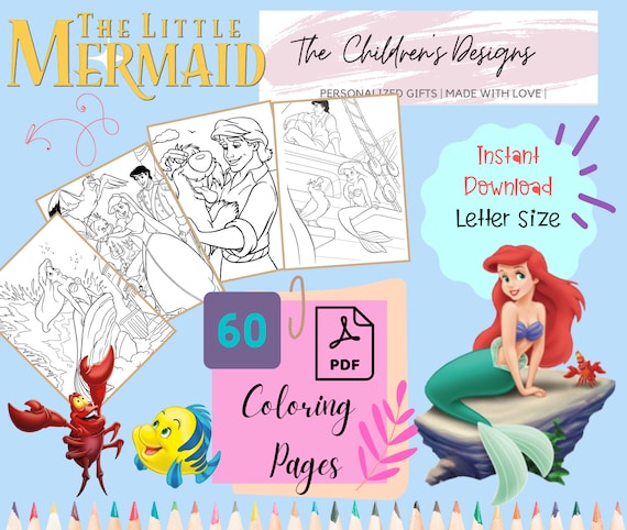 The little mermaid coloring pages instant download pdf pages