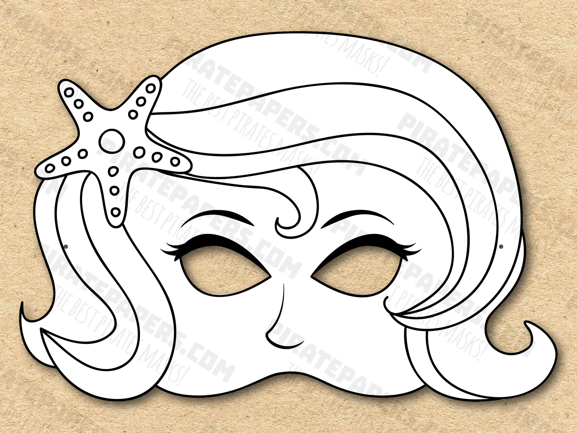 Little mermaid mask printable coloring paper diy for kids and adults pdf template instant download for birthdays halloween party