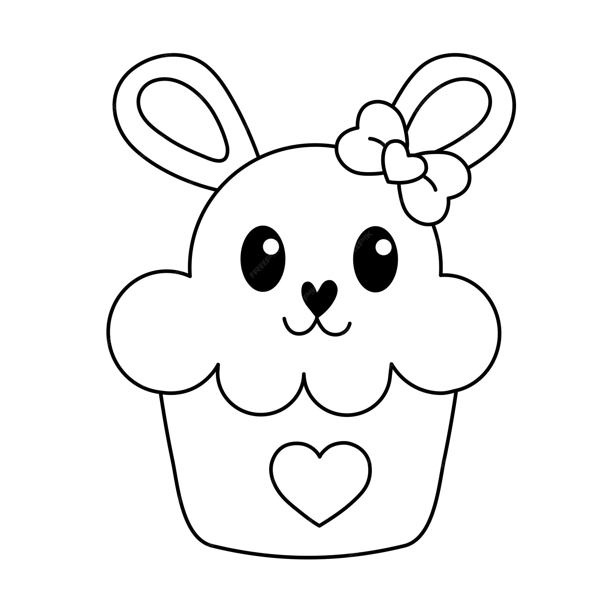 Premium vector cute ice cream with bunny head kawaii ice cream coloring page cartoon icecream rabbit