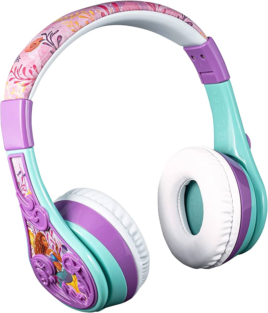 Ekids the little mermaid bluetooth headphones for kids wireless headphones with microphone includes aux cord volume reduced kids foldable headphones for school home or travel electronics