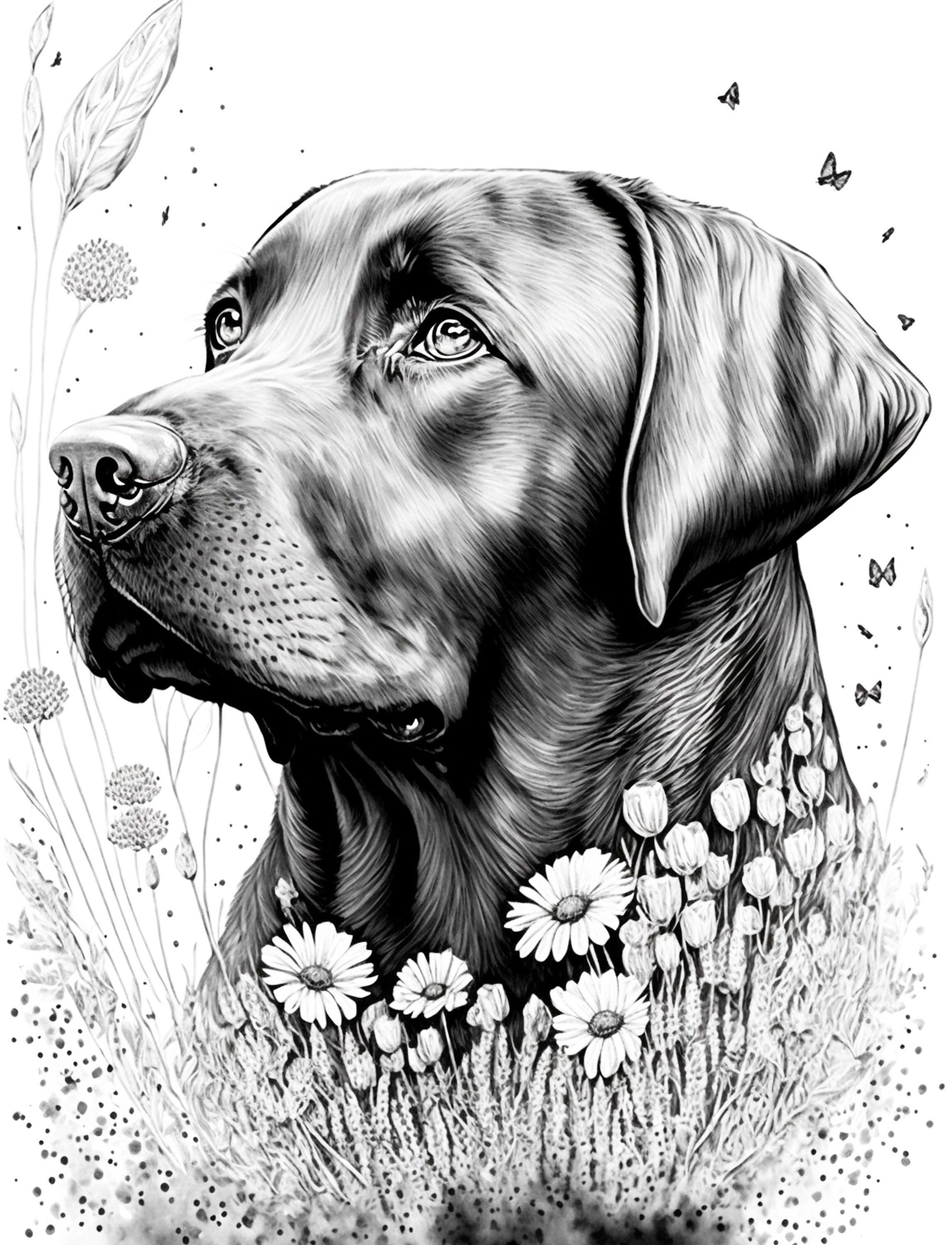 Labrador retriever adult coloring sheet ai generated coloring page of a black lab dog with flowers instant download