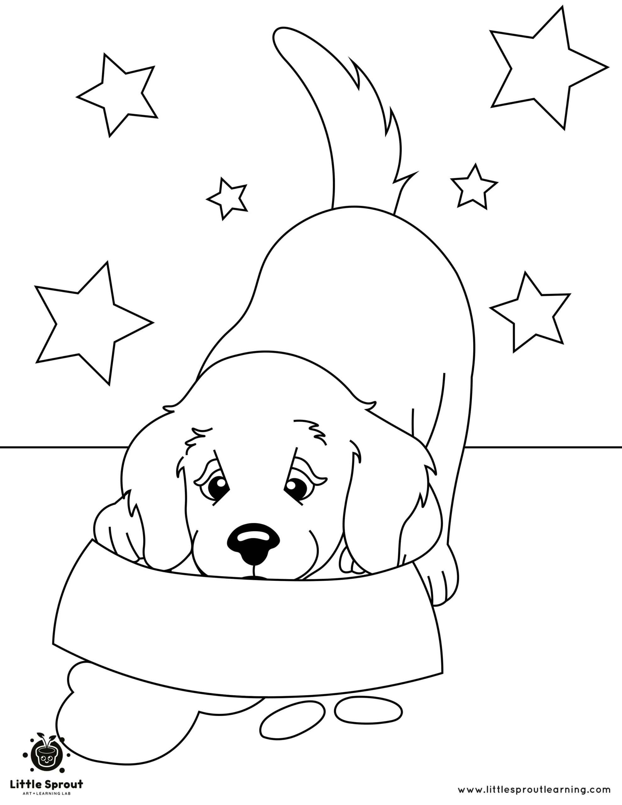 Eating time puppy coloring page little sprout art