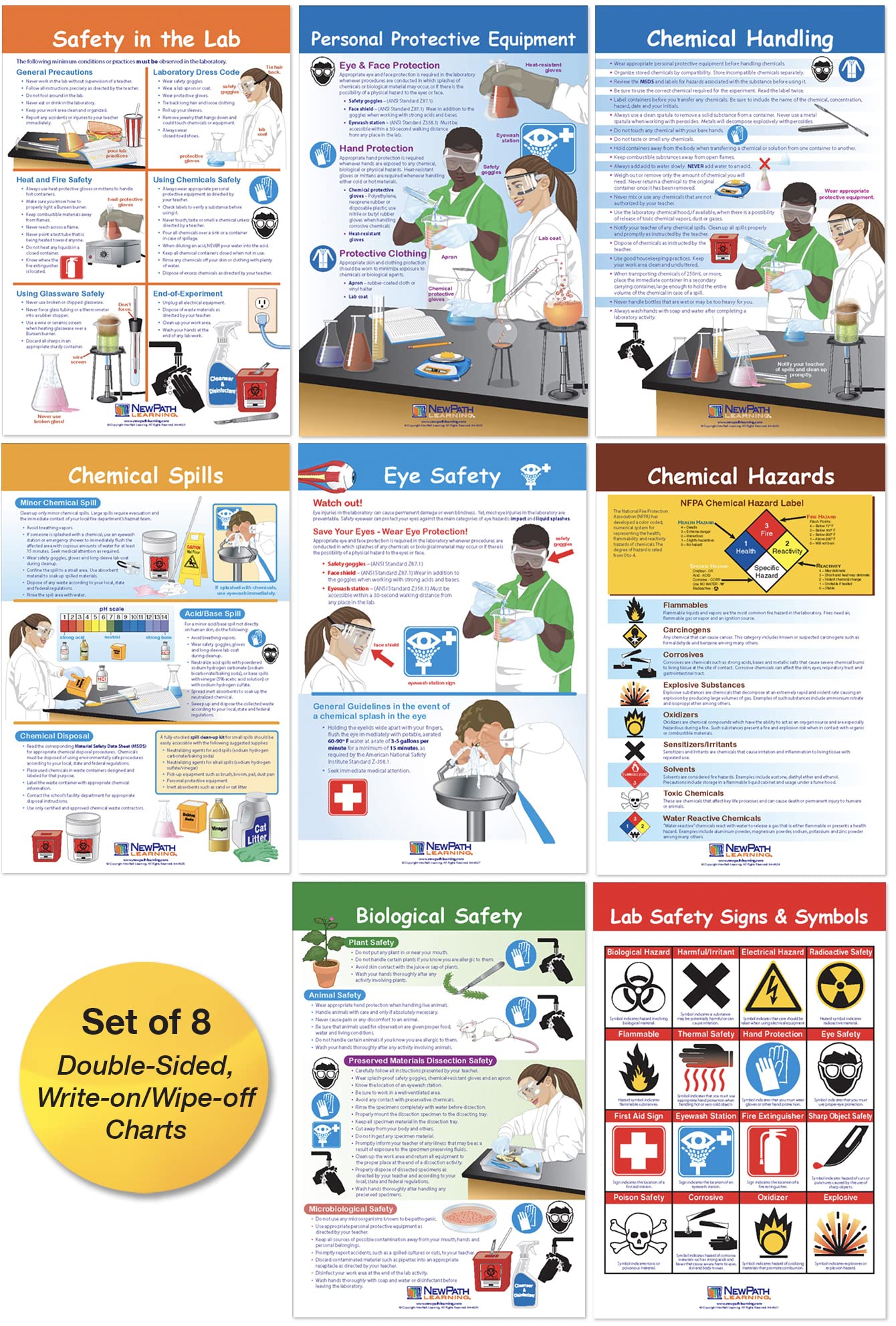 Newpath learning safety in the lab bulletin board charts set