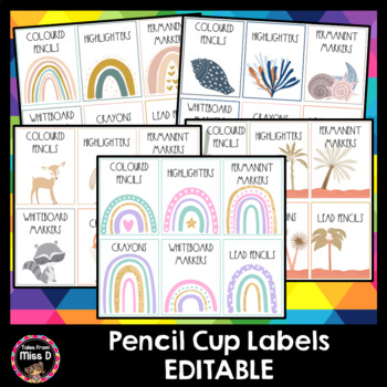 Pencil cup labels editable by tales from miss d tpt