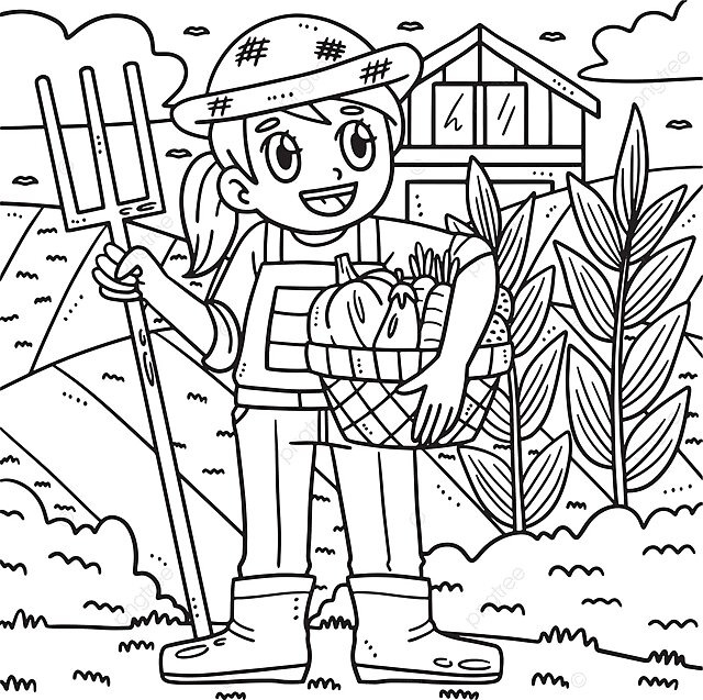 Labor day farmer with harvest coloring page coloring book coloring page colouring vector coloring book coloring page colouring png and vector with transparent background for free download