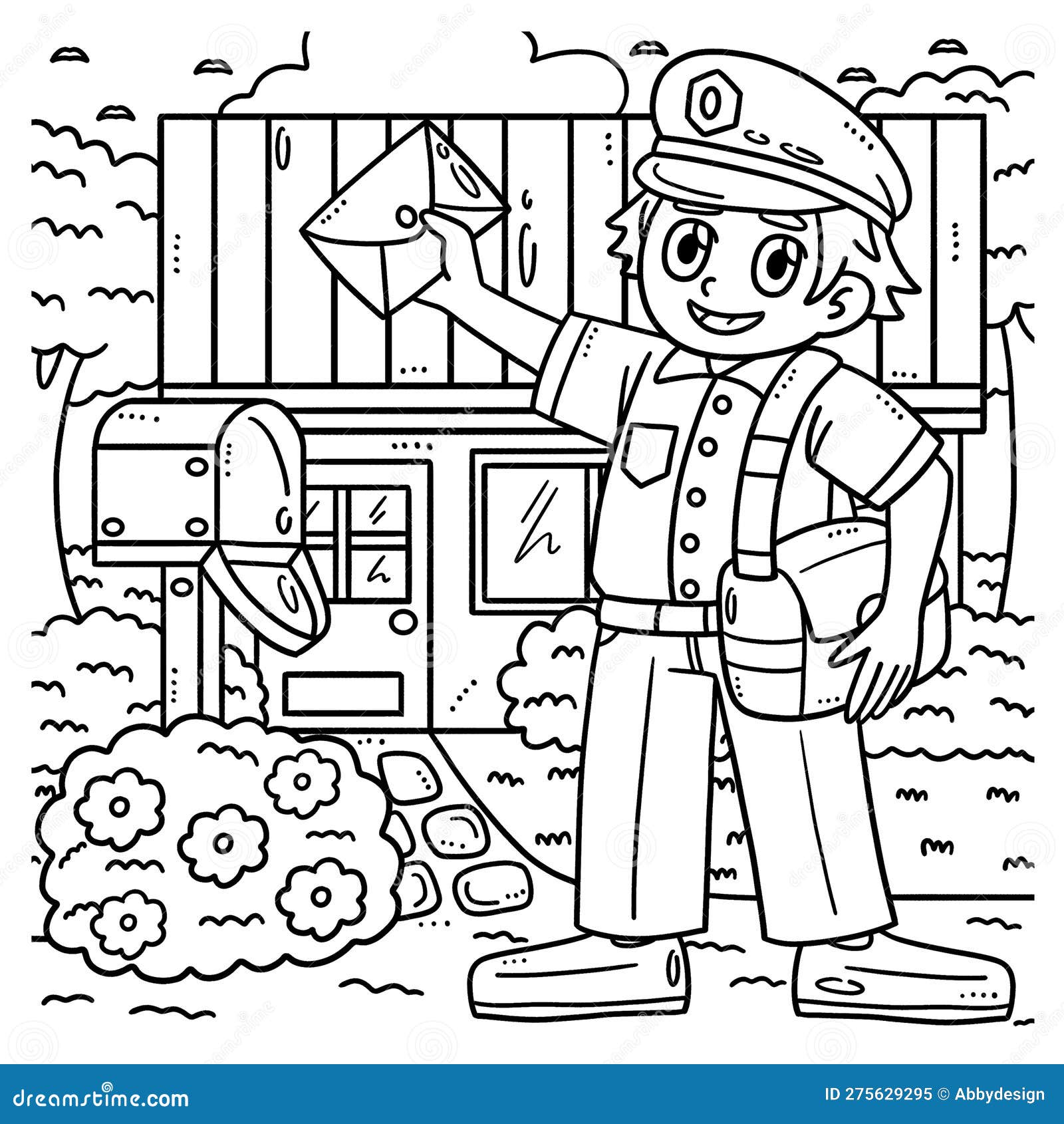 Labor day postman delivering letters coloring page stock vector