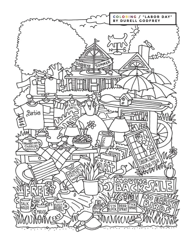 Yard sale an east magazine coloring page for labor day the east hampton star