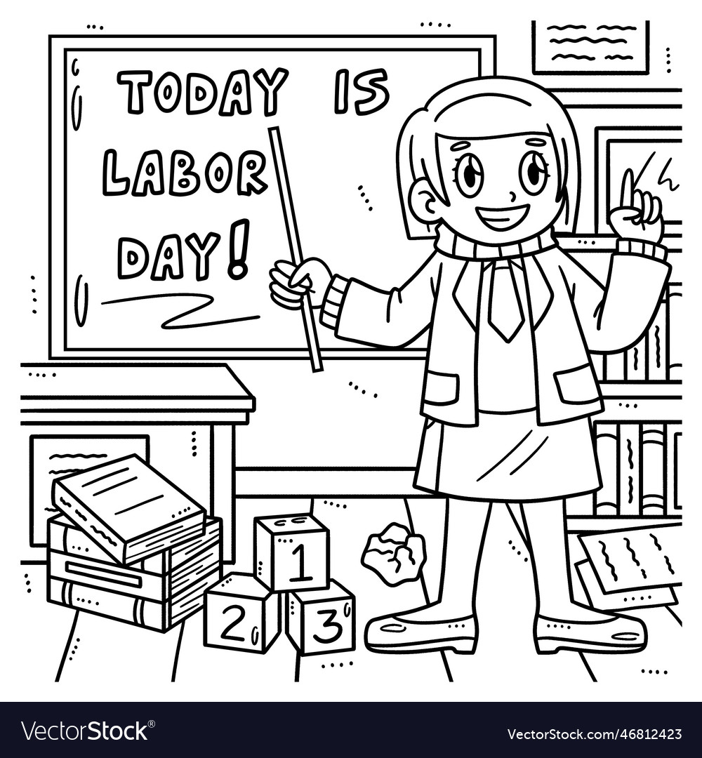 Labor day teacher in the classroom coloring page vector image