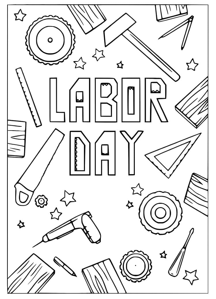 Labor day with tools coloring page